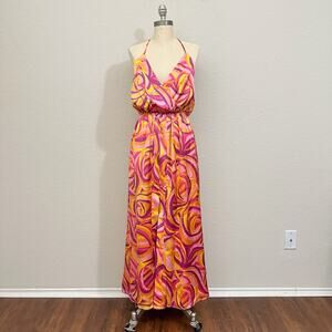 HOUSE OF HARLOW 1960 Mareena Maxi Dress Multi Swirl Psychedelic Satin NWT
